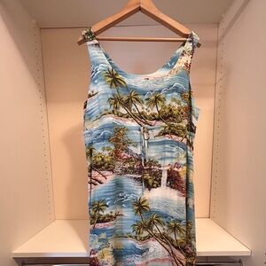 Tropical Print Midi Dress - Blue
